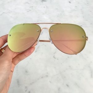 Pink Mirrored Aviator Rimless Sunglasses